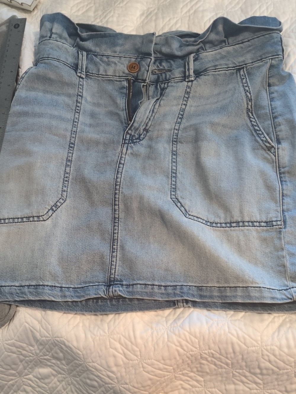 Free People High Waist  Faded Blue Denim Mini Skirt